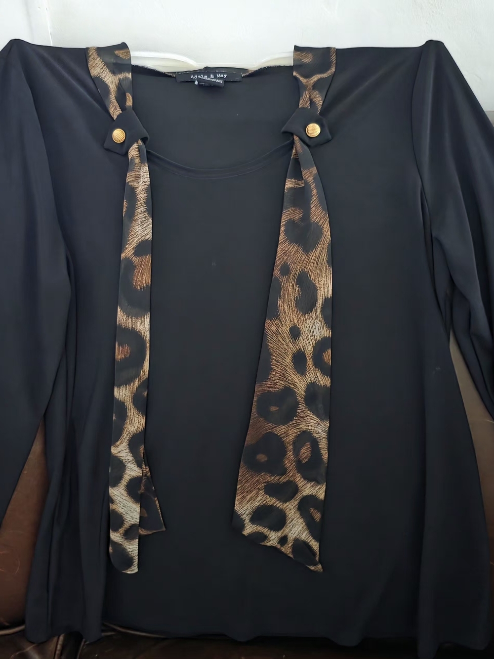 Anna & May Black Blouse with Leopard Accent